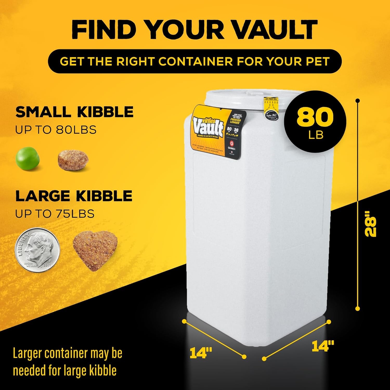 Vittles Vault Pet Food Storage Containers - Sealed Dog and Cat Food Storage Container, Fits up to 80Lbs, Made in the USA - [14" L X 28" H]