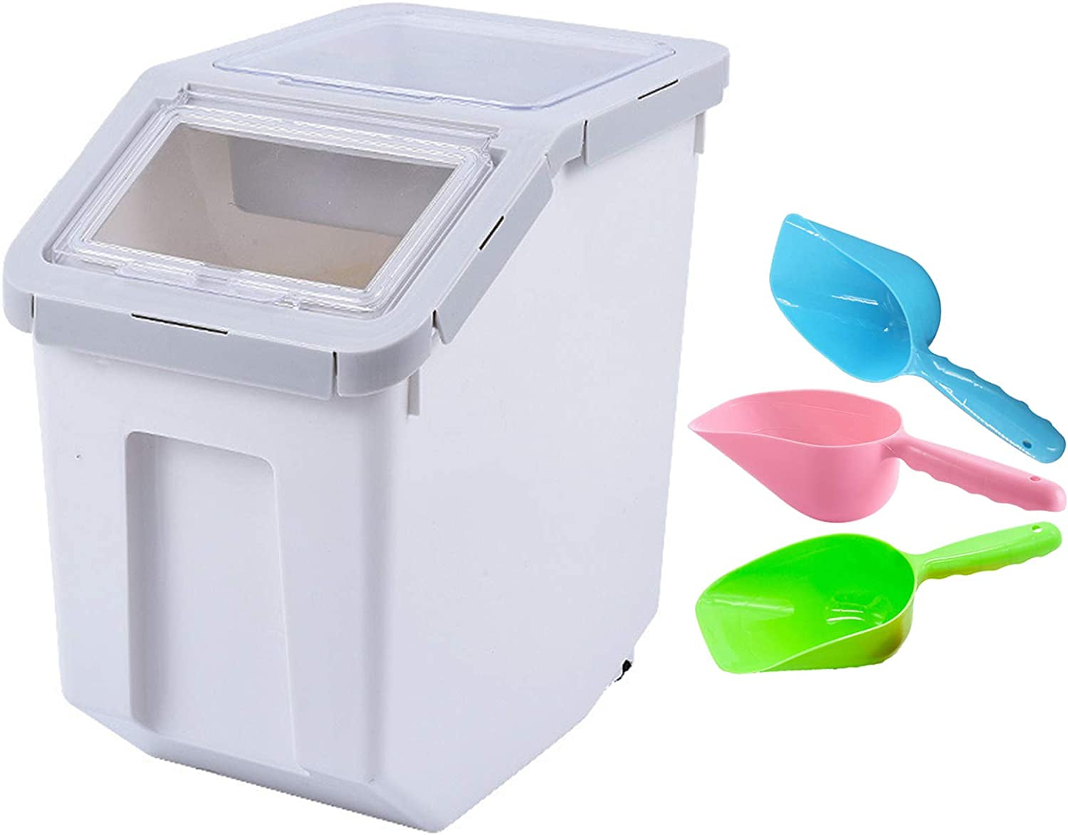 Food Storage Container 20Lb, Large Airtight Pet Food Containers, Dog Food Bin with Scoop, Measuring Cup for Storage Pet Dog Cat Food Supplies - Grey
