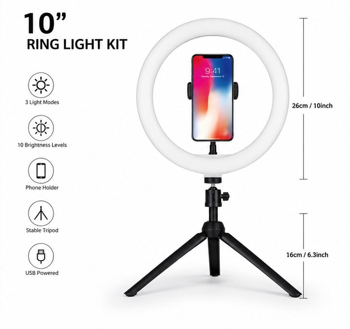 10” LED Ring Light with Tripod & Phone Holder – Perfect for Streaming, Video Calls & Content Creation