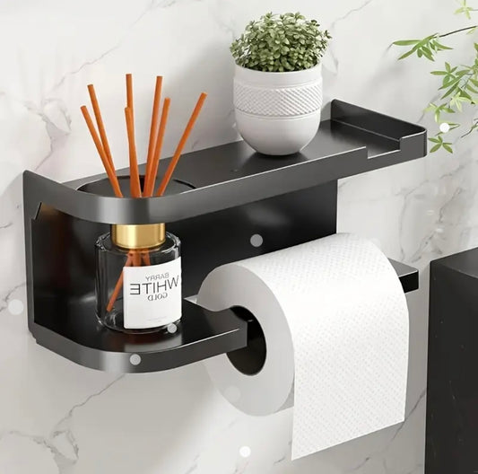 Modern Wall-Mounted Toilet Paper Holder With Storage Shelf
