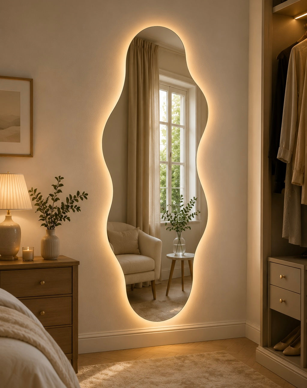 Elegant Wave Floor Mirror – Luxury Home Decor Piece